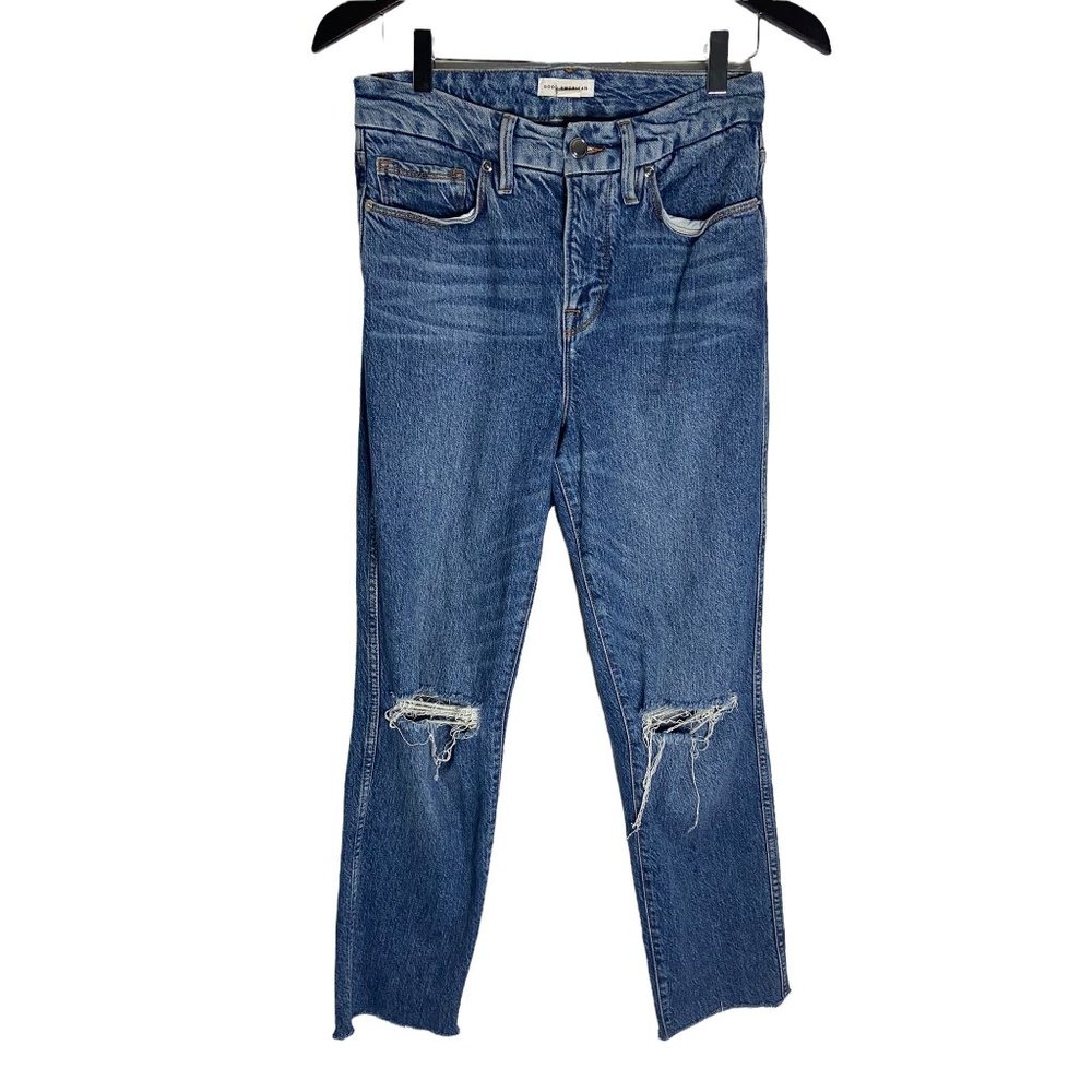 Good American Good Curve Straight Leg Distressed Jeans-sz 26 - Picture 3 of 11